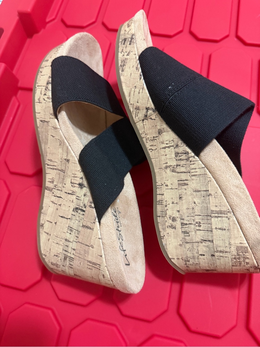 Life Stride Black Cork Double-Band Wedge Sandals - Picture 6 of 6